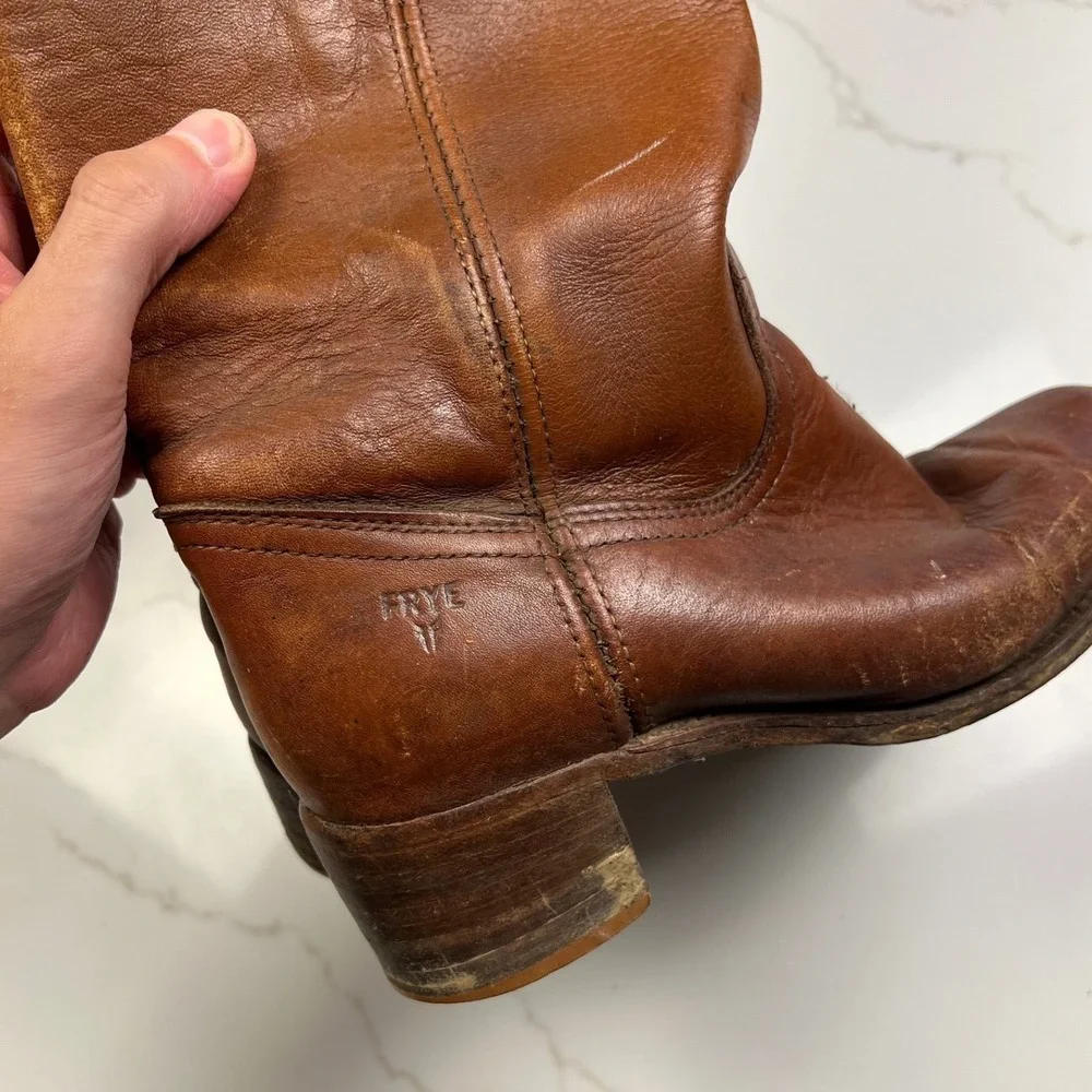 Frye Campus Boots Womens Cognac Leather Tall Vintage USA 8B OL18815